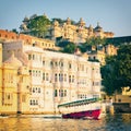 Water view of City Palace in Udaipur in India Royalty Free Stock Photo