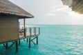 Water villa with blue ocean sea at Maldives Royalty Free Stock Photo