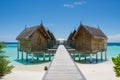 Water villas at the topical beach at Maldives Royalty Free Stock Photo