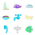 Water vocation icons set, cartoon style