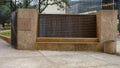 Water wall and scripture plaque at the right side of the West entry to Thanksgiving Square in downtown Dallas, Texas.