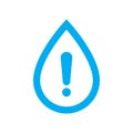 Water warning icon. Blue water drop with caution symbol