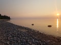 Hazy Sunset on Lake Superior at Pictured Rocks National Lakeshore Michigan August 2021 Royalty Free Stock Photo