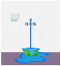 Water waste from running tap. Water overflow on bucket and spread on floor. Wastage of water theme in bathroom Royalty Free Stock Photo