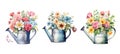 water watering can and blooms ai generated watercolor