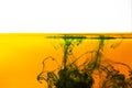 Ink in water splashing green yellow color background Royalty Free Stock Photo