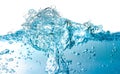 Water Wave bubbles air and splash isolated over white background. Blue water wave abstract background Royalty Free Stock Photo