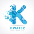 Letter K logotype water rise icon in blue color