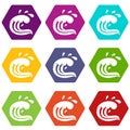 Water wave splash icon set color hexahedron Royalty Free Stock Photo