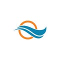 Water Wave with sun symbol and icon Logo Template
