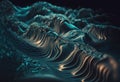 Water waves close up background under the night. 3D rendering style.