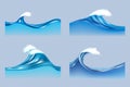 Water waves. Realistic liquid splashes of ocean or sea waves surfaces vector templates Royalty Free Stock Photo