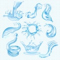 Water waves splash vector drop of waterfall transparent splashing liquid aqua set watering illustration isolated on Royalty Free Stock Photo