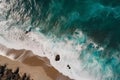 Water waves at a tropical beach aerial top view created with generative AI technology Royalty Free Stock Photo