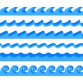 Water waves. Vector blue wave ornament set on white background