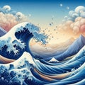 Water waves in a whimsical and light hearted design, photoreal