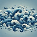 Water waves in a whimsical and light hearted design, photoreal