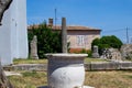 Water well around roman ruins in the Temple of Neptune in the old town of Porec also called Parenzo, in Croatia Royalty Free Stock Photo