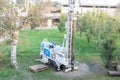 Water well drill. Industrial machinery drilling with mining tower. Engineering equipment