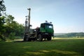 Water well drilling rig preparing to boring dowin into the earth. Royalty Free Stock Photo