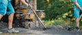 Water well drilling rig preparing to boring dowin into the earth. Royalty Free Stock Photo