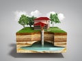 water well system The image depicts an underground aquifer 3d re Royalty Free Stock Photo