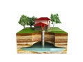 water well system The image depicts an underground aquifer 3d re Royalty Free Stock Photo