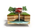 water well system The image depicts an underground aquifer 3d re Royalty Free Stock Photo