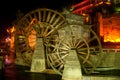 Water wheel ,landmark of Lijiang Dayan old town at night. Royalty Free Stock Photo