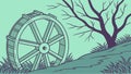 Water Wheel in a Winter Landscape with Bare Trees, vector design Generative AI Royalty Free Stock Photo