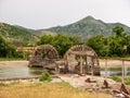 Water wheels on river Trebisnjica angle view