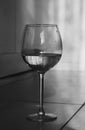 Water, wine glass, floor, black and white