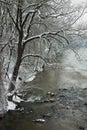Waterbank of Isar river covered by snow