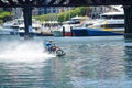 WaterBike ride by Robbie Maddison Australian stunt rider, the image shows how to ride his dirt bike on water in action. Royalty Free Stock Photo