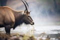 waterbuck snorting water by riverbank Royalty Free Stock Photo