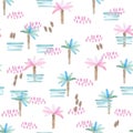 Watercolor pattern with palms trees. Beach style hand drawn pattern