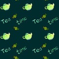 Watercololor seamless pattern tea time set