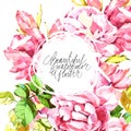 Watercolor abstrackt flower background whith lettering