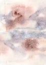 Watercolor abstract background with blue, pink, gray and red spots. Hand painted pastel illustration isolated on white Royalty Free Stock Photo