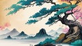 Watercolor Abstract Background with Chinese Style. Generative AI