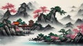 Watercolor Abstract Background with Chinese Style. Generative AI