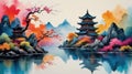 Watercolor Abstract Background with Chinese Style. Generative AI