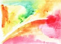 Pink red orange and green watercolor abstract painting background. Crafty artistic paper drawing