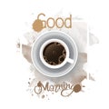 Watercolor abstract background with a cup of coffee and inscription Royalty Free Stock Photo