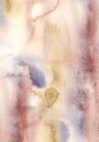 Watercolor abstract background with dark blue, pink, beige and yellow spots. Hand painted pastel illustration isolated