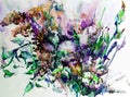 Watercolor abstract background floral pattern aster flowers meadow wet wash blurred decoration hand beautiful wallpape Royalty Free Stock Photo