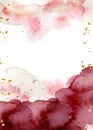 Watercolor abstract background, hand drawn watercolour burgundy and gold texture Royalty Free Stock Photo
