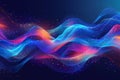Watercolor abstract background with multicolored splashes and waves on dark blue, colorful neon lights. Royalty Free Stock Photo