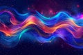 Watercolor abstract background with multicolored splashes and waves on dark blue, colorful neon lights. Royalty Free Stock Photo