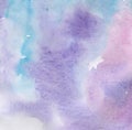 Watercolor abstract background, purple, violet and pink colors, hand draw illustration